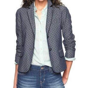 Gray The Academy Double Button Blazer Polka Dot Chambray Jacket Navy Blue 12
